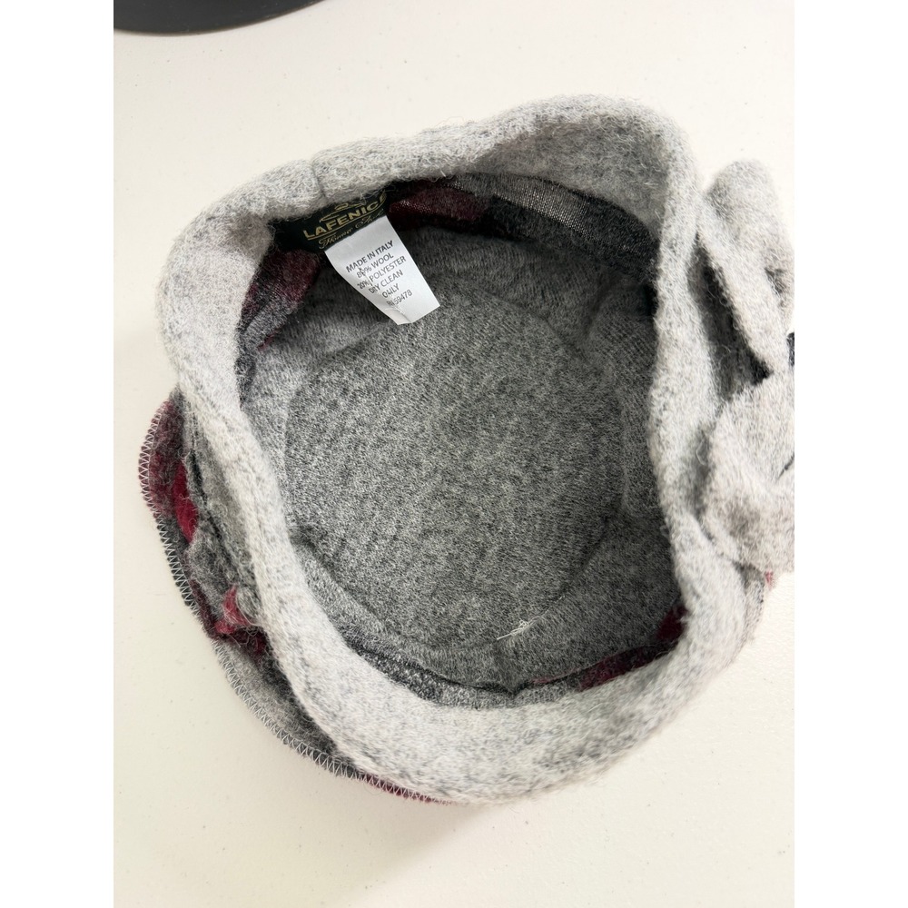 La Fenice Italy Wool Blend Felted Floral Hat Art to Wear Lagenlook Gray Burgundy - Picture 6 of 8